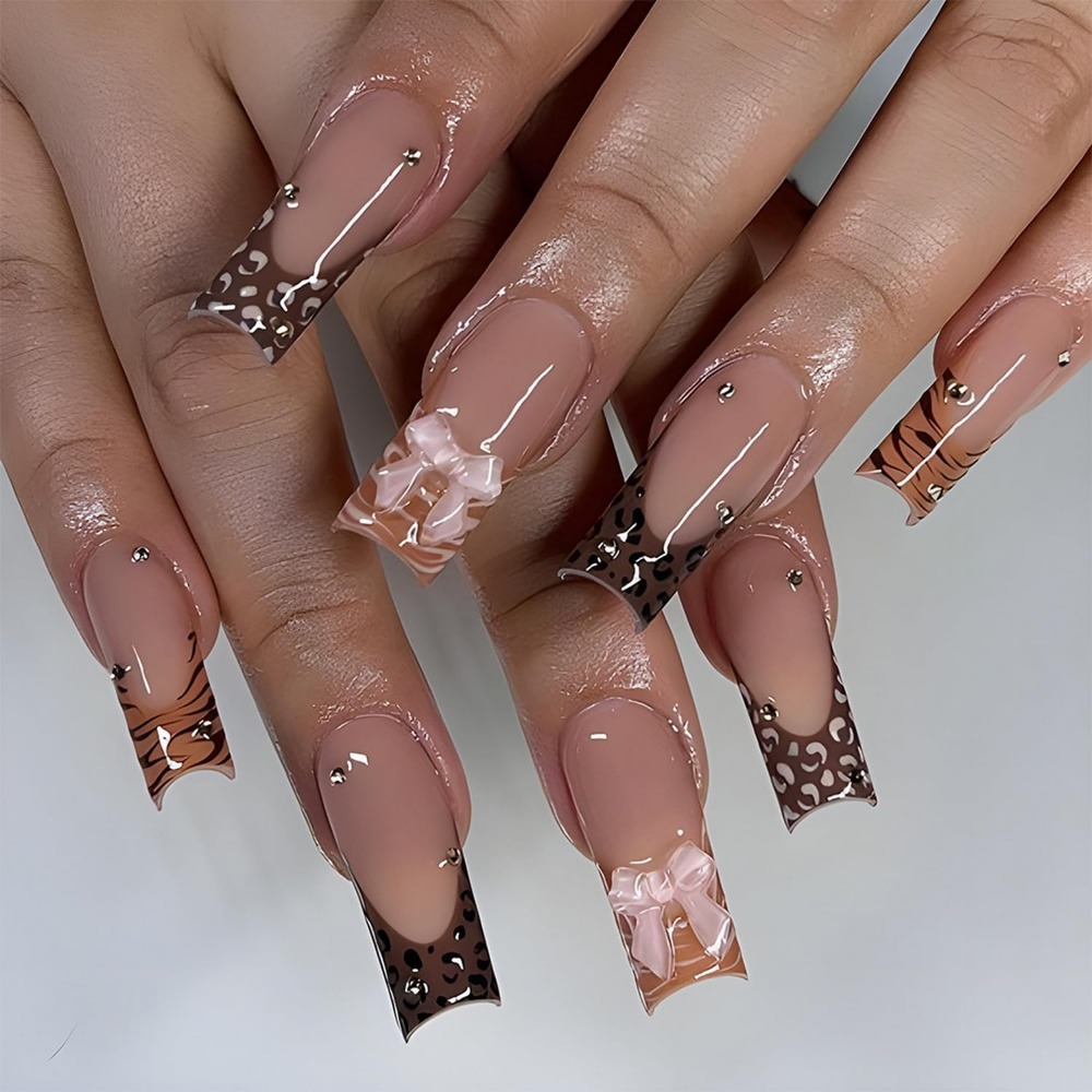 Nail Art Leopard - Leopar Desenli Fransız Uçlu Tam Kaplama