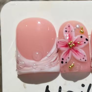 Nail Art Leopard - 10 adet/takım çıplak pembe degrade kısa