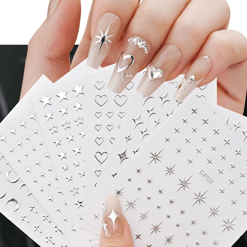 Nail Art Leopard - 6 sayfa Metal Gümüş Tırnak Çıkartmalar
